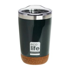 Dark Green (Cork Bottom) Coffee Thermos 370ml | Διαφανές Καπάκι