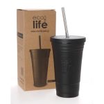 Black Thermos Cup 480ml | Ανοξείδωτο Καλαμάκι